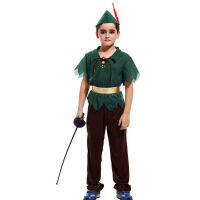 จัดส่งฟรี!!Young Indian Whitton คอลเลกชันการถ่ายภาพเด็ก Cos Green Hunter ชุด Halloween Forest Prince Clothing