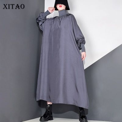 XITAO Dress Casual Women  Turtleneck Long Solid Color Dress