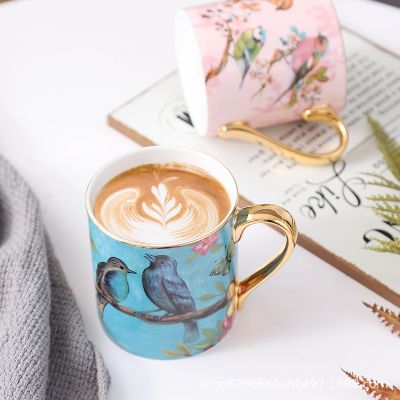 ◑﹊  Cup ceramic creative European-style mug with spoon large-capacity bone china water cup breakfast milk coffee English style
