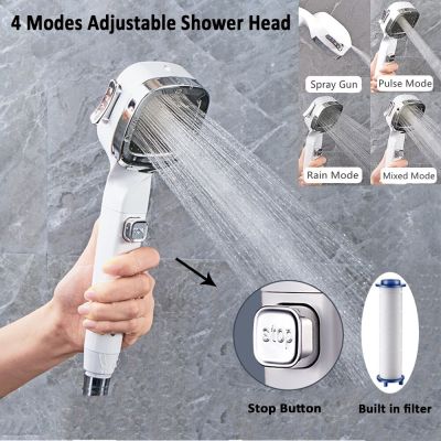 2022 High Pressure Bath Shower Head 4 Modes With Stop Button Sprayer Water Saving Adjustable Shower Nozzle Filter For Bathroom Showerheads