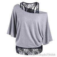 ❡✧ Mulheres primavera t camisas batwing manga outono rendas retalhos falso duas peças feminino casual solto topos novo