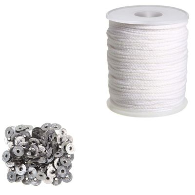 Candle DIY Tools Set, 1 Roll 200Ft/61M Cotton Candle Wick Core with 100 Pcs Candle Wick Sustainer for Candle Making Kit
