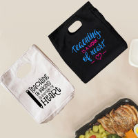 Teaching Is A Work of Hreat Print Reusable Picnic Tote Canvas Lunch Bags Teacher Life Fashion Women Casual Travel Thermal Bag