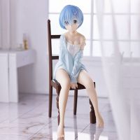 DASFDSGFV PVC สำหรับตุ๊กตาของขวัญของเล่นภาพอนิเมะ17ซม. ตุ๊กตาขยับแขนขาได้ Rem ชุดนอนเก้าอี้ไม่มีการเริ่มต้นชีวิตในโลกอื่น