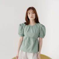 SUUBE Official Iris Top-Pistachio(เขียวพิตาชิโอ) เสื้อแขนพอง ผ้า Cotton จับจีบ2ชั้น ตัดต่อใต้อก Free size เสื้อแขนตุ๊กตา