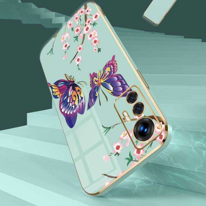 เคสสำหรับ-xiaomi-12-lite-หรูหราผีเสื้อที่สวยงามพร้อมกล้องดอกไม้เคสโทรศัพท์ขอบซิลิโคนอ่อนนุ่มฟรีสายคล้องชุบ