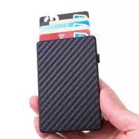 HYX RFID Blocking Credit Card Holder Anti-theft Wallet Thin ID Card Case Automatically Carbon Fiber Metal Card Wallet