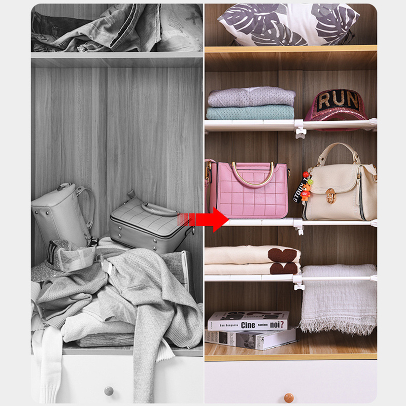 shadiao Extendable Closet Shelf Storage Rack Separator Adjustable Wardrobe Cupboard Divider DIY Organizer Rod for 