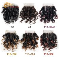 Htonicca Hair 4x4 Closure Brazilian Curly Human Hair 1B 27 4 30 33 99J Ombre Honey Blonde colored Three Part Closure