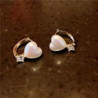 【A dream of stars】 Micro Pave Zircon Pearl Heart Hoop ต่างหูสไตล์เกาหลี2022ใหม่ Brincos เครื่องประดับขายส่ง