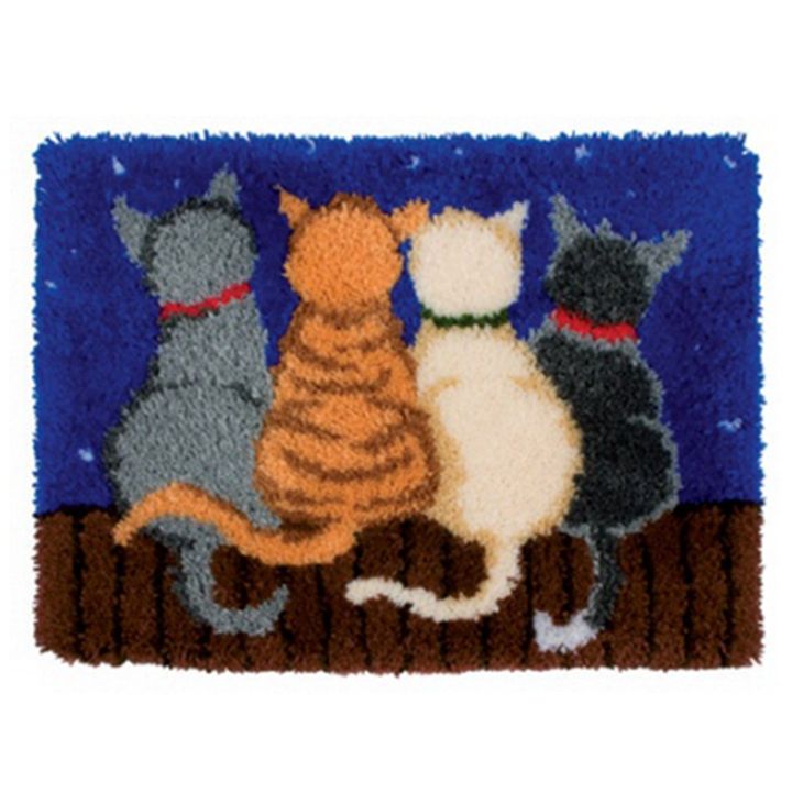 latch-hook-rug-kits-crocheting-carpet-rug-cats-yarn-pre-printed-canvas-cushion-mat-crochet-tapestry-sofa-decor