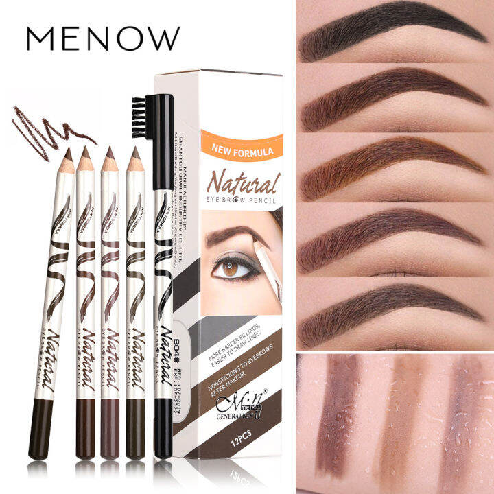 Menow ดินสอเขียนคิ้วเดี่ยว5สีสีดำสีน้ำตาลกาแฟกันน้ำติดทนนานธรรมชาติบาง ...