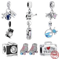 925 Sterling Silver Suitcase Camera Airplane Passport Car Ocean charms beads Fit Original Pandora Bracelet DIY Jewelry For Women