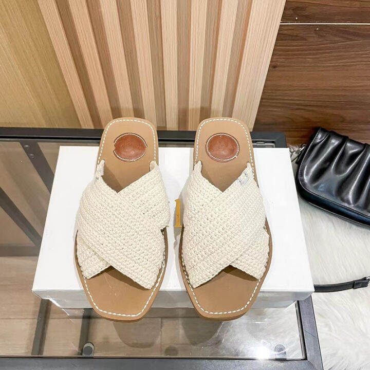 original-label-cross-band-color-matching-woven-flat-bottom-slippers-casual-cross-band-open-toe-slippers-beach-sandals