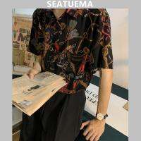 SEATUEMA เสื้อเชิ้ตดอกไม้แขนสั้นบางสำหรับนักเรียน,ทรงหลวมเทรนด์เสื้อพิมพ์ลายทันสมัยสำหรับฤดูร้อน