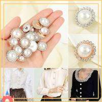 PEANTEK 10Pcs แฮนด์เมด DIY เย็บปักถักร้อย ปุ่มเสื้อผ้ามุก Rhinestoneเงา อุปกรณ์เย็บผ้า ปุ่มเสื้อ