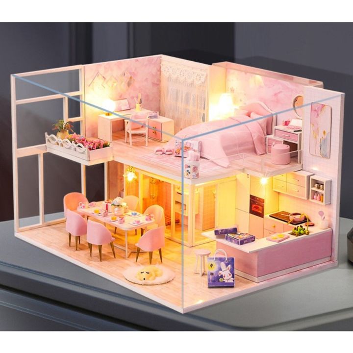 rokomari-fashion-house-บ้านไม้ของเล่นบ้านตุ๊กตาไม้ขนาดเล็กประกอบเองด้วยตนเองบ้านตุ๊กตาจิ๋วเฟอร์นิเจอร์ไฟ-led-กันฝุ่น
