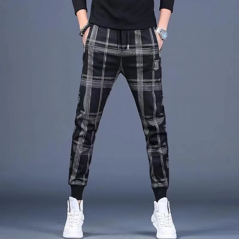 BURBERRY 2022 Embroidered Casual Pants Men's Slim Korean Check Sweatpants  Loose | Lazada