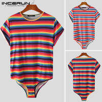 Beehoo INCERUN ผู้ชายแขนสั้นลาย J Umpsuit กางเกงขาสั้นด้านบนทอง Playsuits ชุดนอน