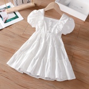 Princess White Ruffles Long Dress Children Kids Girls Buttons Splicing