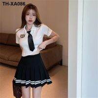 Female summer school uniform pleated suit collar short sleeve tie two-piece emblem of England