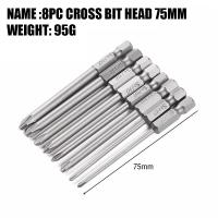 8Pcs 75mm Magnetic Hex Cross Head Screwdriver Bits S2 Steel Phillips Screwdriver Bit Magnetic Tipped Electric Drill Bit Set Screw Nut Drivers