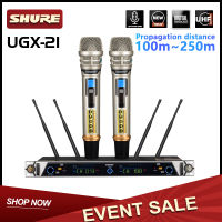 จัดส่งฟรี ไมค์ลอยคู่ไร้สายชัวร์SHURE UGX-21 wireless microphone UHF สัญญาณไกล100เมตร เปลี่ยนความถี่ได้ตัวไมค์เป็นอลูมิเนียมคุณภาพเ Free Shipping