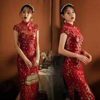 Cheongsam Female Chinese Weeding Style Red Classic Qipao Vintage Button Dresses Gown Spring Banquet Vestidosvelvet Sexy Phoenix