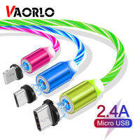 Vaorlo【3 IN 1】LEDแม่เหล็กสายชาร์จอย่างรวดเร็ว2.4Aไหลส่องสว่างชาร์จเคเบิลไมโครUSB Type-C IOSไฟสำหรับiPhone Samaung Huawei Xiaomi OPPO VIVOชาร์จสากล【คุณภาพสูง】