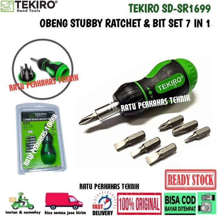 OBENG BIT SET GAGANG RACET TEKIRO 7 IN 1 MINI RATCHET STUBBY SD-SR1699 ...