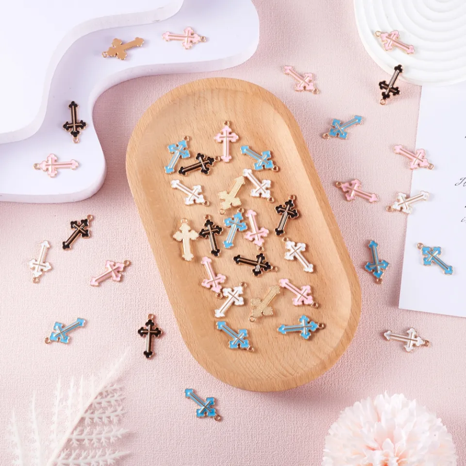 100pcs Alloy Enamel Pendants Cross Charms Colorful for Earrings