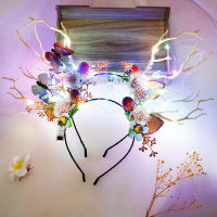 10Pcs Light Up Deer Antler Headband Reindeer ดอกไม้ Fairy เครื่องแต่งกายผู้หญิง Headpiece คอสเพลย์ปาร์ตี้ฮาโลวีน Christmas