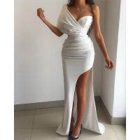 【cw】ZC-5326 European and American Independent Station New Womens Clothing Elegant White Banquet Slit Evening Dress ！