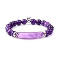 【CW】Rectangle Shape Amethysts Bracelets For Women Men 8mm Natural Stone Beaded Bracelet Reiki Healing Crystal Heart Charm Bangle