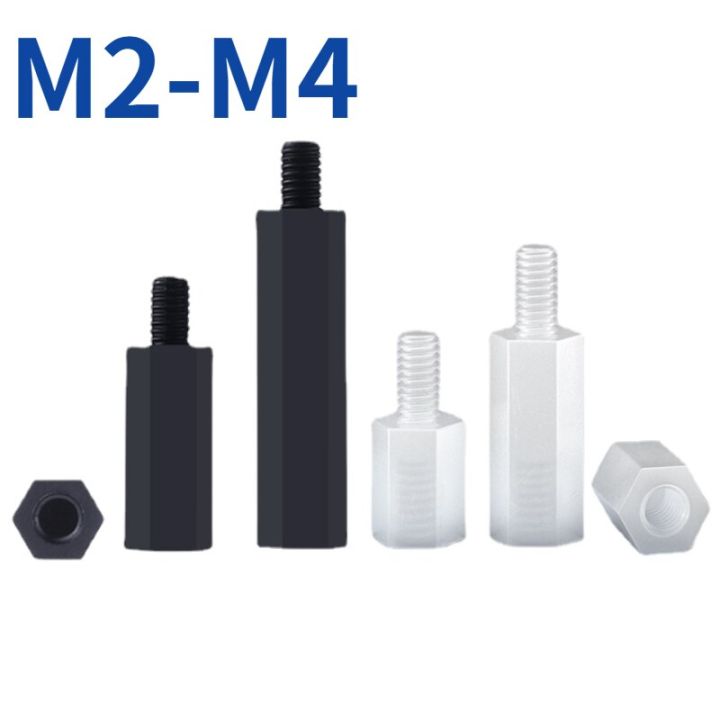 20-50pack-male-to-female-white-black-pcb-nylon-standoff-spacer-m2-m2-5-m3-m4-l-6-column-plastic-spacing-screws-length-5-50mm-nails-screws-fastener