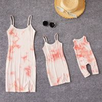 【YF】 Mommy and Daughters Matching Clothes Family Outfits Sleeveless Tie Dye Mother Kids Girls Baby Romper Dress Mom Summer