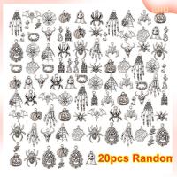 LULU 20pcs Random คริสต์มาส ต่างหู แมงมุม ผี โลหะ เครื่องรางฮาโลวีน จี้ กะโหลกศีรษะ โครงกระดูก