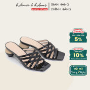 Guốc nữ mules 3 phân dáng dép cao gót gót tròn 3p quai đan mũi vuông thời