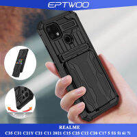 EPTWOO สำหรับ Realme C35 C31 C21Y C21 C11 2021 C15 C25 C12 C20 C17 5 5s 5i 6i 7i โทรศัพท์กรณีทหาร Shock Absorption Kickstand รถหลังฝาครอบ JGKB-01