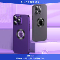 EPTWOO เคสโทรศัพท์ป้องกันเลนส์แบบแข็งกระจกในตัวสำหรับ iPhone 14 13 12 11 Pro Max Plus พร้อมโลโก้กลวงในตัวแข็งกันแรงกระแทกฝาหลัง PC ผิวด้าน