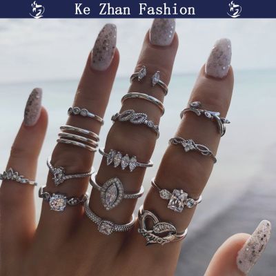 Ke Zhan แหวนข้อนิ้ว15ชิ้น,แหวน StackinKe Zhan สำหรับผู้หญิง LuxurKe Zhan ฝังแหวนพลอยปลอม JewelrKe Zhan สำหรับของขวัญ
