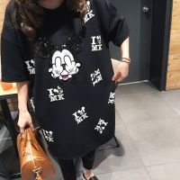 ZZOOI New Runway Summer T shirt short sleeve dress casual mickey cartoon mouse print women femme tops oversize dresses vestidos