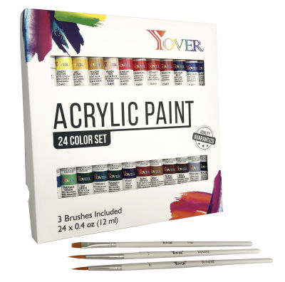 Acrylic Paint Art Supplies 24 Colors 12ML Paint + 3 Brushes Set Student Set Junior Painter
