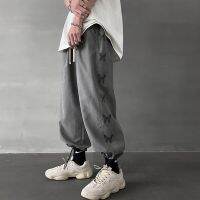 [COD] Youth trousers mens ruffian handsome loose students casual wide-leg trendy brand ins drawstring nine-point