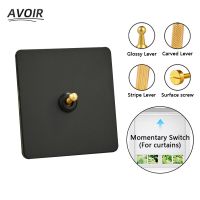 Avoir Black Wall Light Switch Knurled Lever 220V On Off Led Dimmer Blind Curtain Reset Switch Usb Electrical Socket For Home  Power Points  Switches S