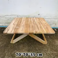MK42 โต๊ะญี่ปุ่น โต๊ะกินข้าวไม้สัก 70*70*35 ซม. กว้าง*ลึก*สูง โต๊ะพับปิดนิค โต๊ะนั่งอ่านหนังสือ ไม่ทำสี ✅งานสำเร็จรูป