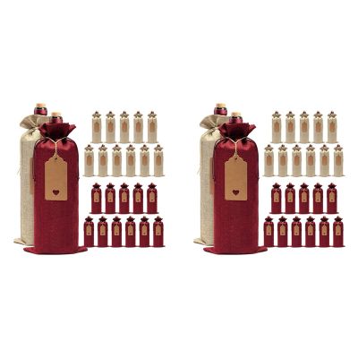 48 Pcs Burlap Wine Bags Wine Gift Bags,Wine Bottle Bags with Drawstrings,Tags &amp; Ropes,Reusable Wine Bottle Covers