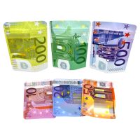 10€ 20€ 50€ 100€ 200€ 500€ Bills Paper Zip lock Bag Small Pouch With Clear Window 1-3.5G Mylar Small Bag Customized Design EURO Food Storage Dispenser