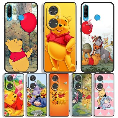 [Yellow peach flavor]  Disney Pooh Bear น่ารักสำหรับ Huawei P50 P40 P30 P20 P10 Pro Lite P สมาร์ท Z 2021 2019 4G 5G ซิลิโคนนุ่มสีดำเคสโทรศัพท์