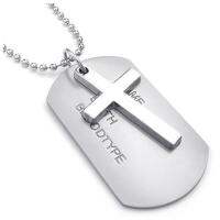 เครื่องประดับสร้อยคอสไตล์กองทัพ Cross Dog Tag จี้68ซม.เงิน